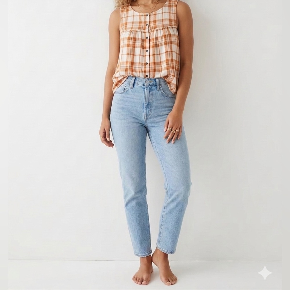 a.n.a Cream & Brown Plaid Button-Front Camisole